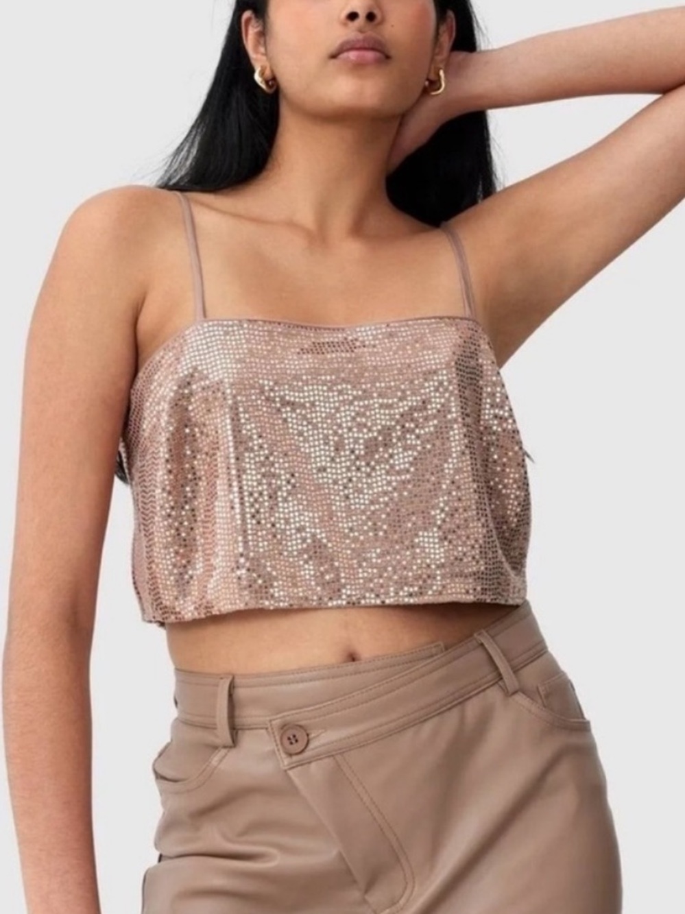 C/MEO Collective Rose Gold Sequin Cropped Cami